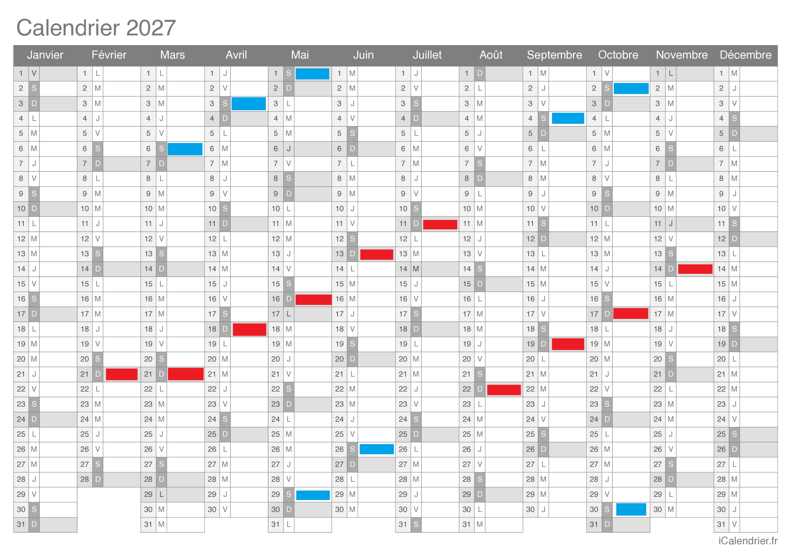 Calendrier 2027